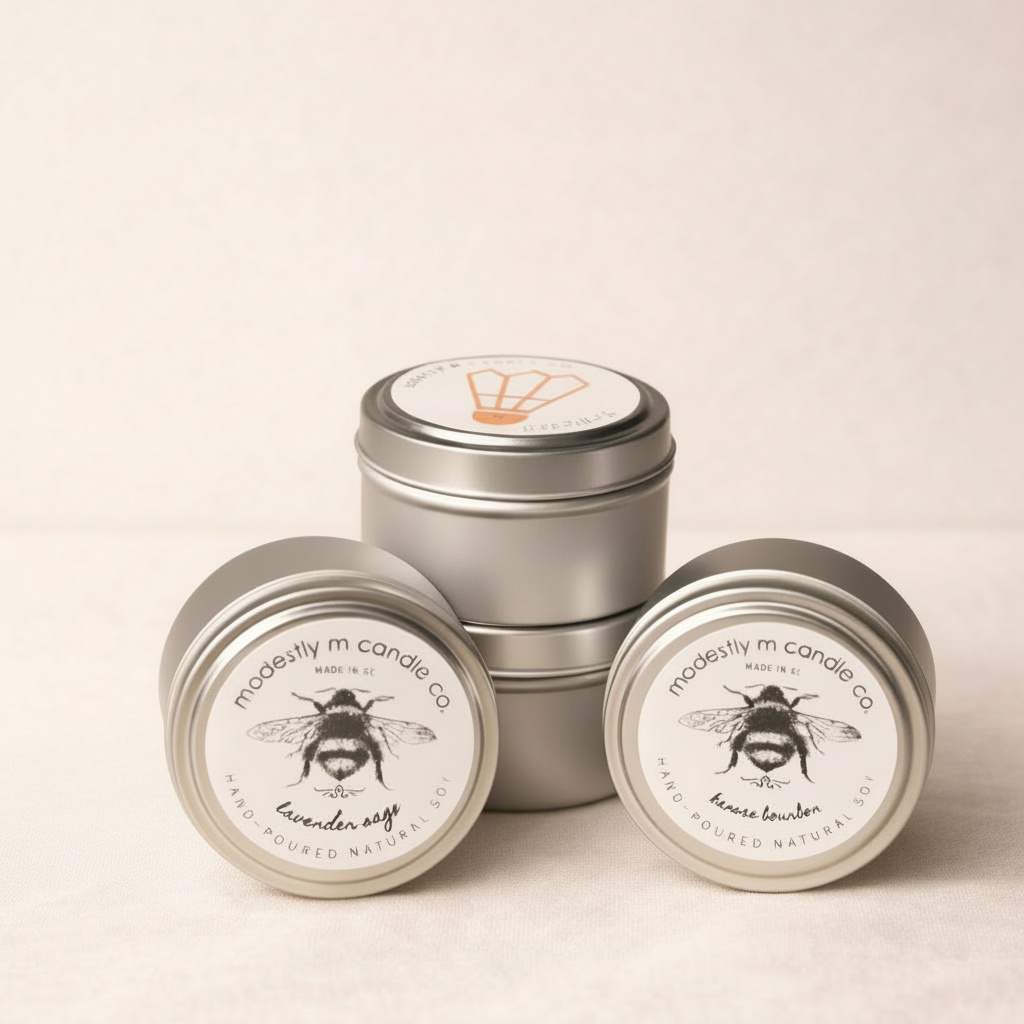 modestly m candle tins
